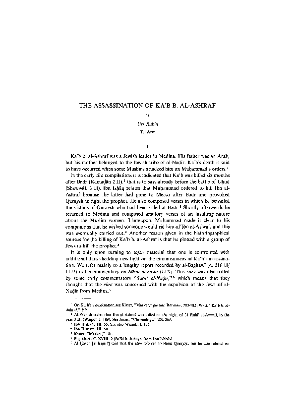 (PDF) “The Assassination of Ka`b b. al-Ashraf”