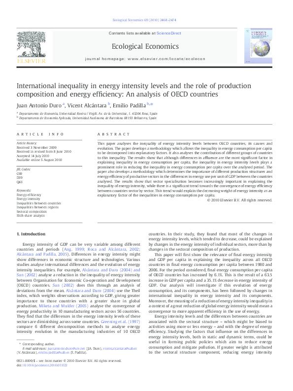 (PDF) International inequality in energy intensity levels and the role ...