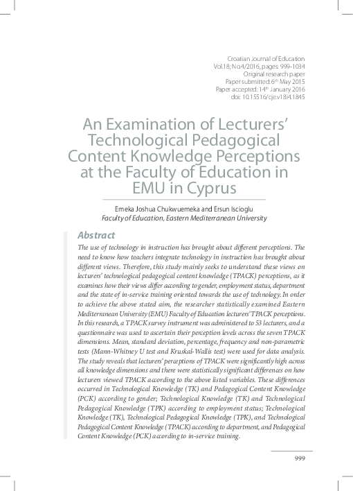 (PDF) An Examination of Lecturers' Technological Pedagogical Content ...