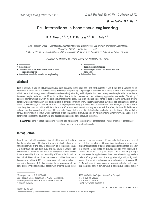 (PDF) Cell interactions in bone tissue engineering