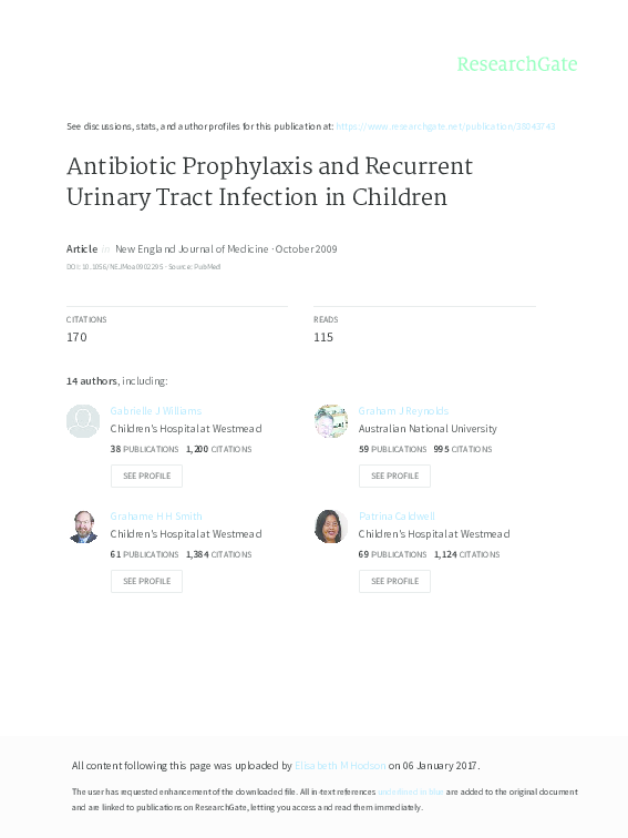 (PDF) Antibiotic Prophylaxis and Recurrent Urinary Tract Infection in ...