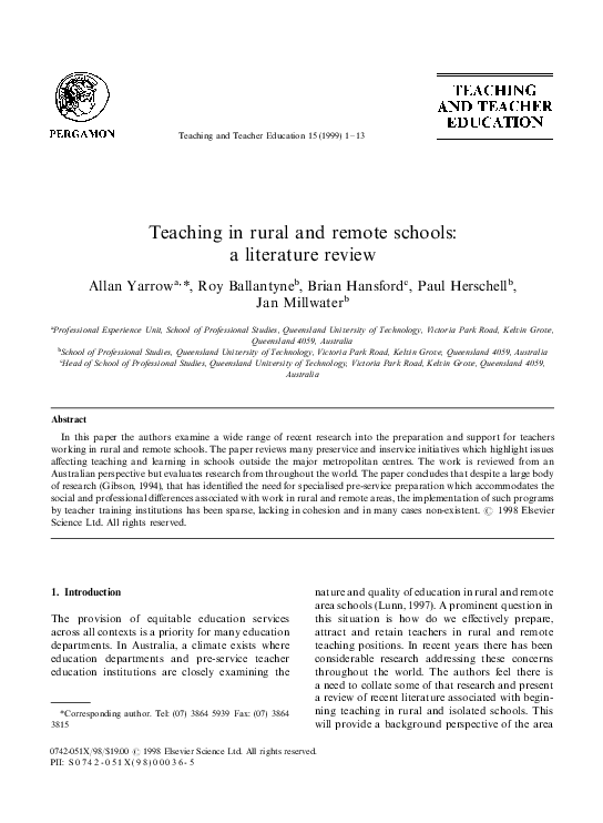 (PDF) Teaching in rural and remote schools: A literature review