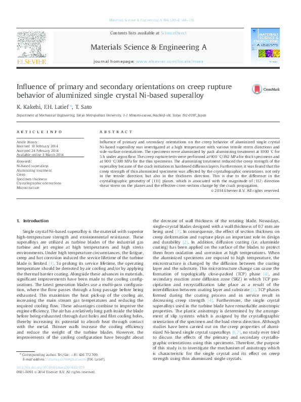 (PDF) Influence of primary and secondary orientations on creep rupture ...