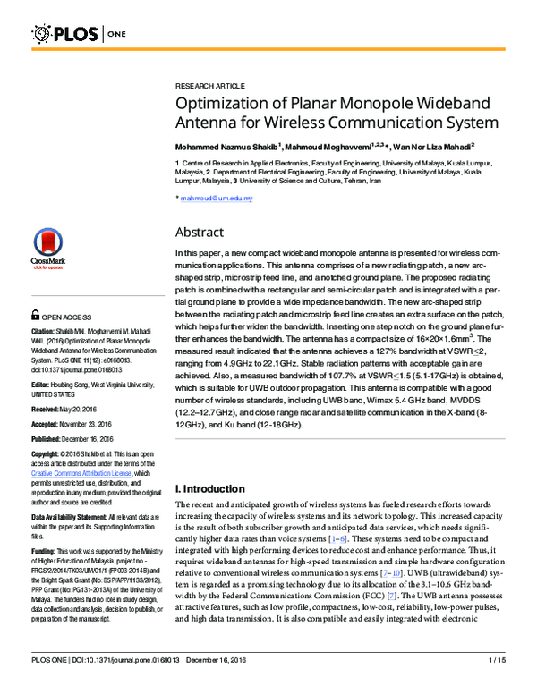 (PDF) Optimization of Planar Monopole Wideband Antenna for Wireless ...