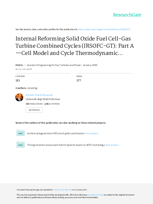 (PDF) Internal reforming solid oxide fuel cell-gas turbine combined ...