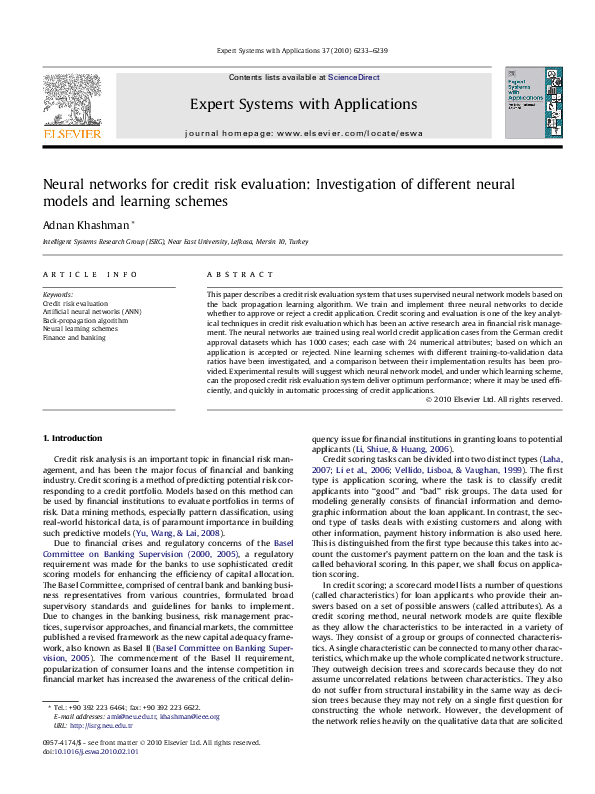 (PDF) Neural networks for credit risk evaluation: Investigation of ...