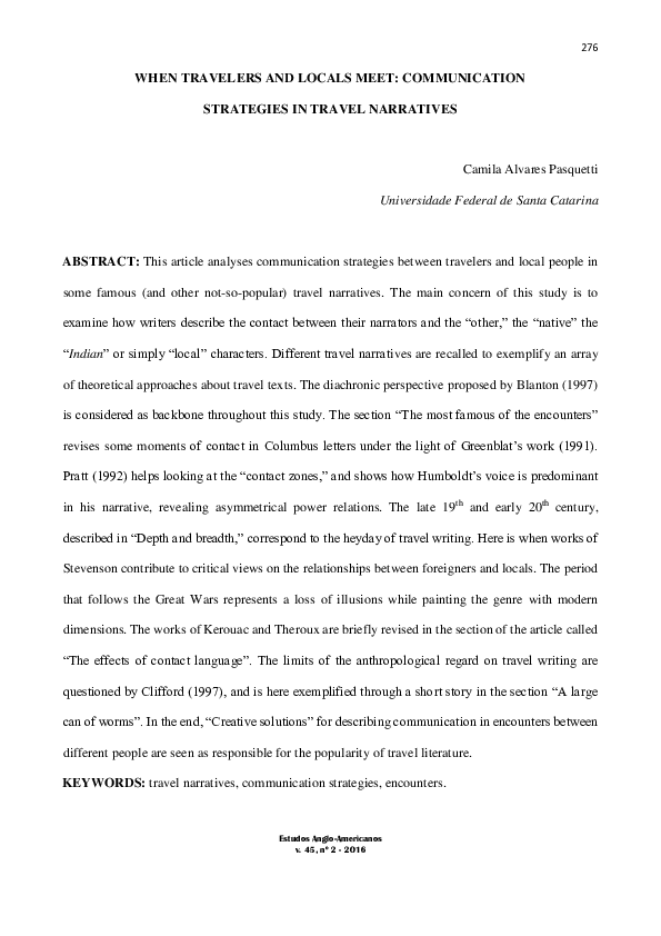 (PDF) When travelers and locals meet Communication strategies in travel narratives camila
