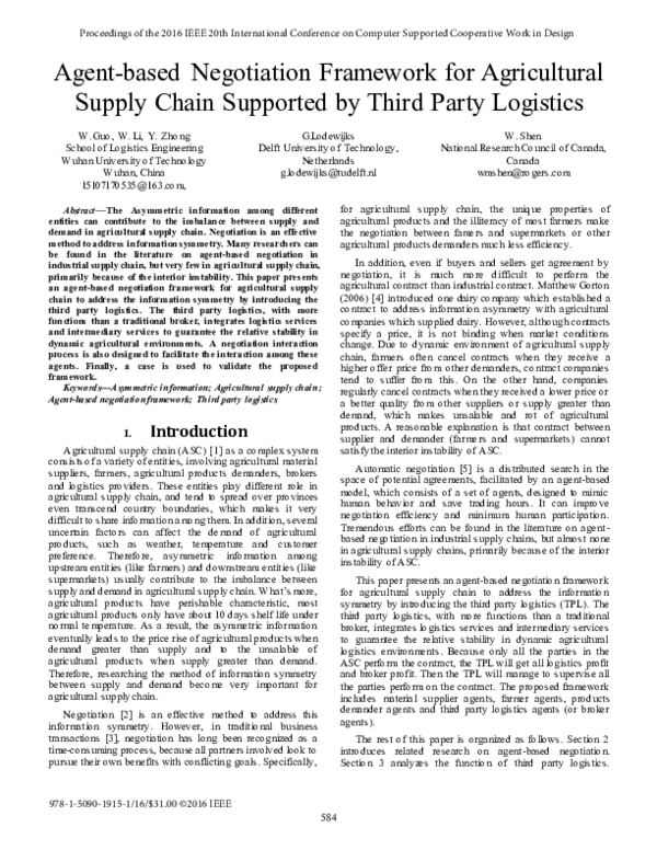 (PDF) Agent-based Negotiation Framework for Agricultural Supply Chain ...