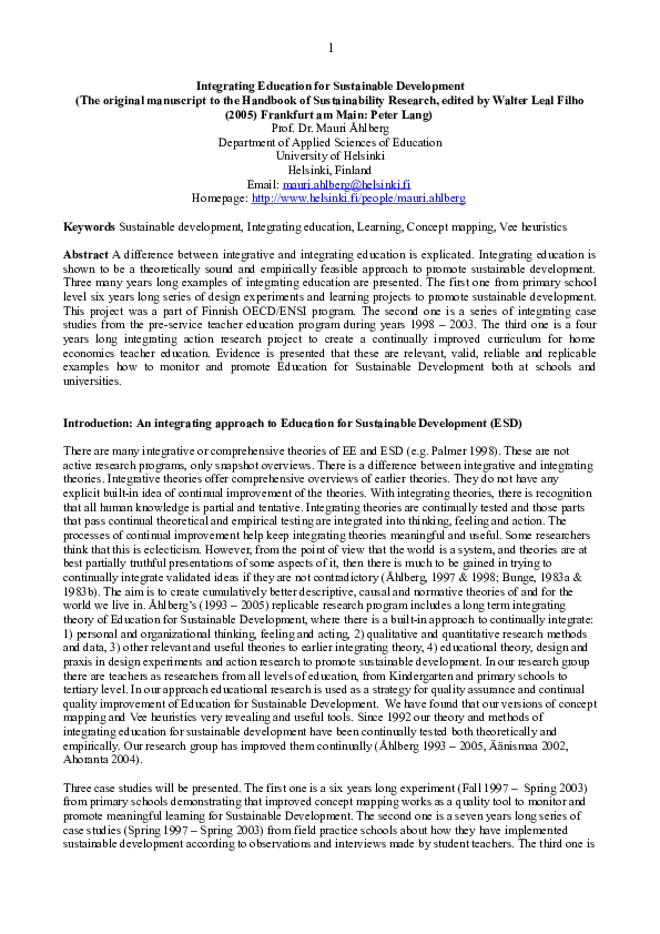 (DOC) Integrating education for sustainable development