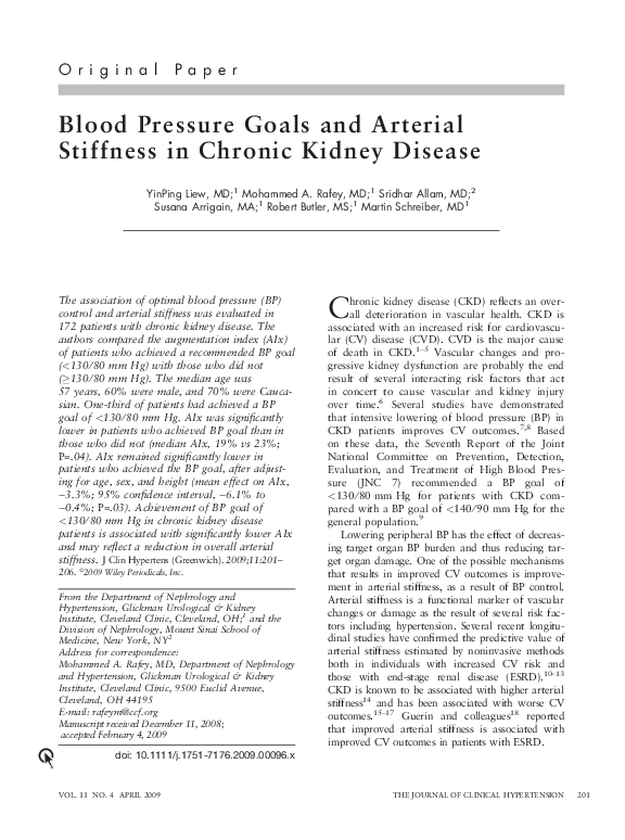 (PDF) Blood pressure goals and arterial stiffness in chronic kidney disease