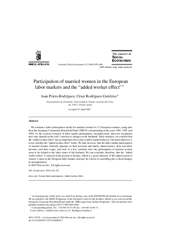 (PDF) Participation of married women in the European labor markets and ...