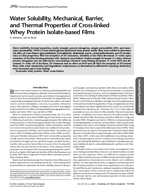 (PDF) Water Solubility, Mechanical, Barrier, and Thermal Properties of