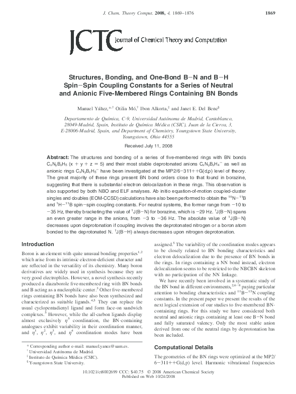 (PDF) Structures, Bonding, and OneBond B−N and B−H Spin−Spin Coupling