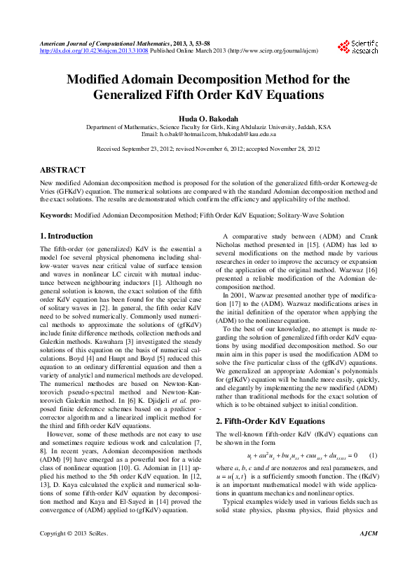 (PDF) Modified Adomain Decomposition Method for the Generalized Fifth ...