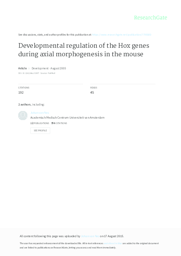 (PDF) Developmental regulation of the Hox genes during axial ...