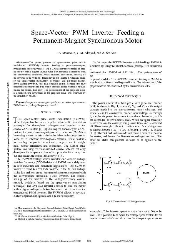 (PDF) Space Vector PWM Inverter Feeding a Permanent Synchronous