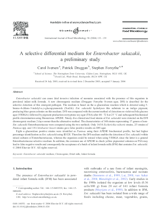 (PDF) A selective differential medium for Enterobacter sakazakii, a ...