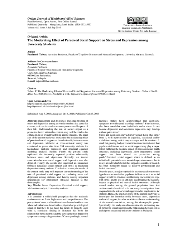 (PDF) The Moderating Effect of Perceived Social Support on Stress and ...