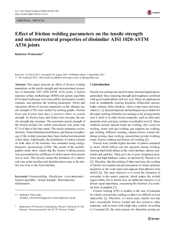 (PDF) Effect of friction welding parameters on the tensile strength and ...