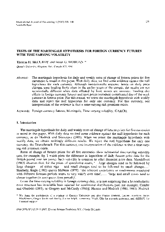 (PDF) Tests of the martingale hypothesis for foreign currency futures