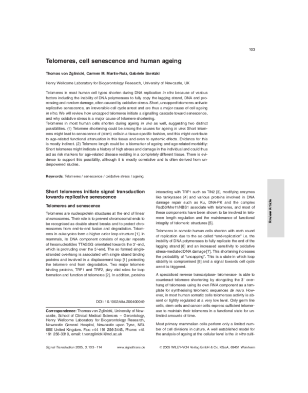 (PDF) Telomeres, cell senescence and human ageing