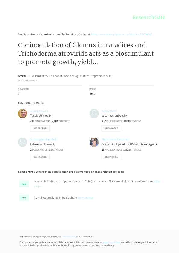 (PDF) Co-inoculation of Glomus intraradices and Trichoderma atroviride ...