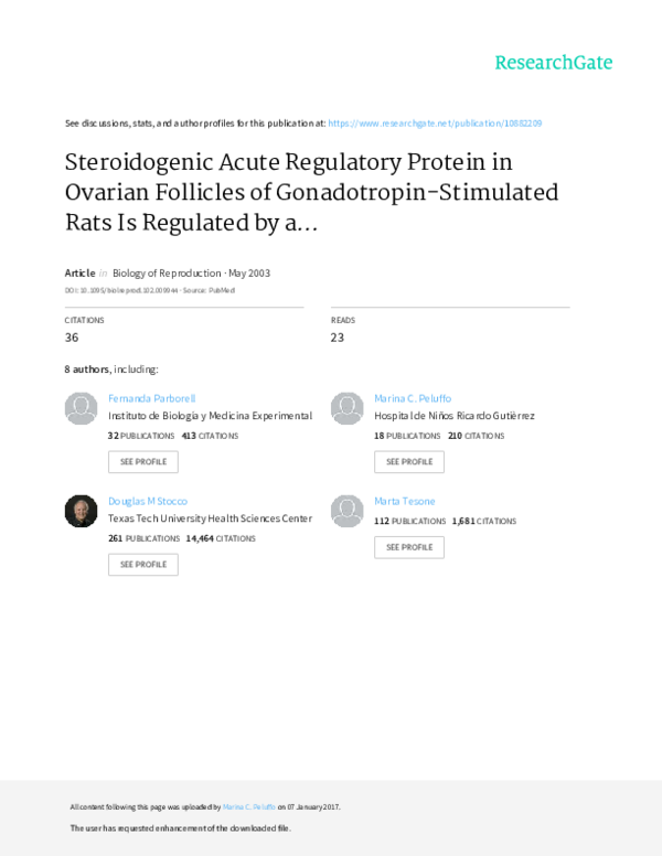 (PDF) Steroidogenic acute regulatory protein in ovarian follicles of