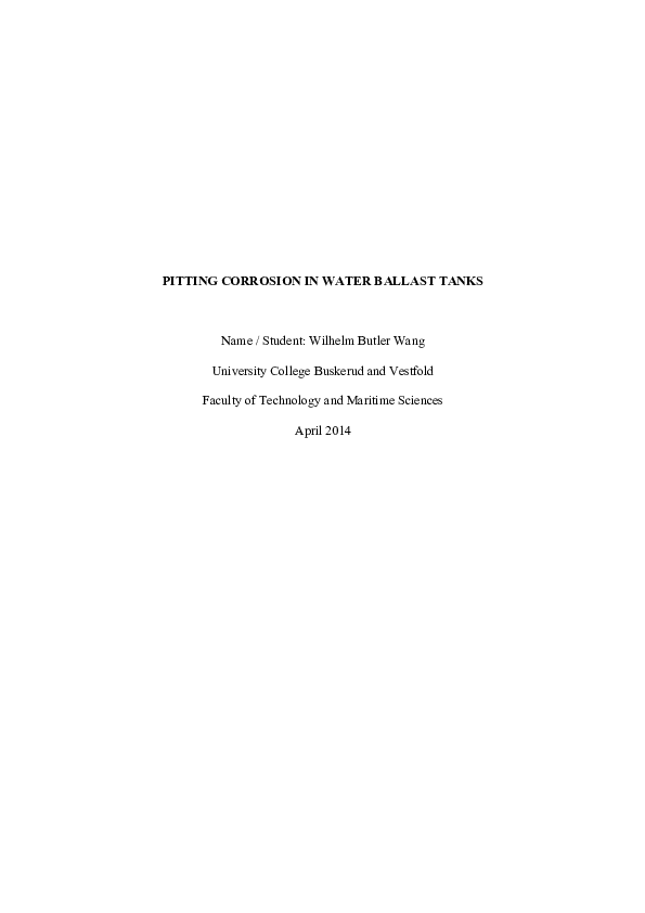 (PDF) PITTING CORROSION IN WATER BALLAST TANKS Wilhelm Butler Wang