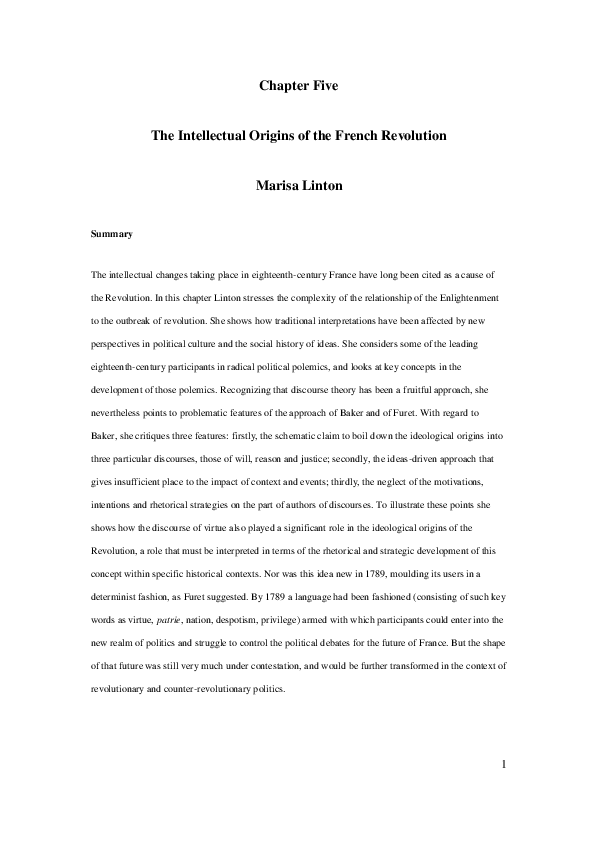 (PDF) 'The Intellectual Origins of the French Revolution', in Peter