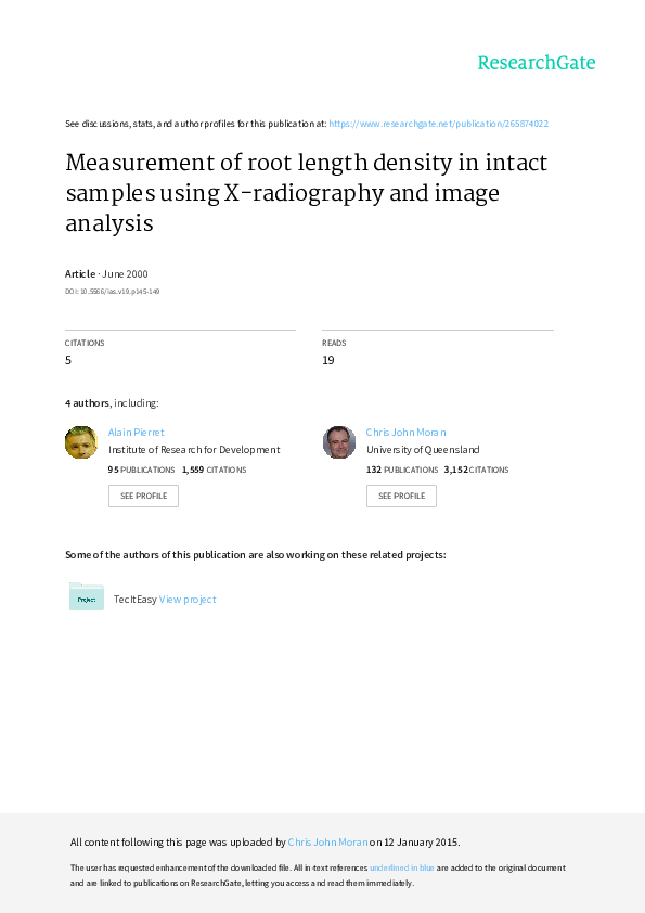 (PDF) Measurement of Root Length Density in Intact Samples Using X