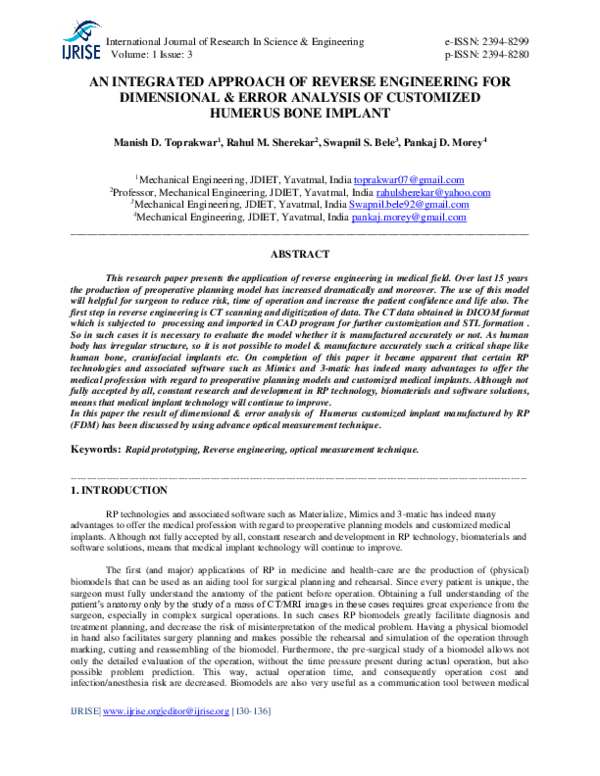 (PDF) AN INTEGRATED APPROACH OF REVERSE ENGINEERING FOR DIMENSIONAL ...