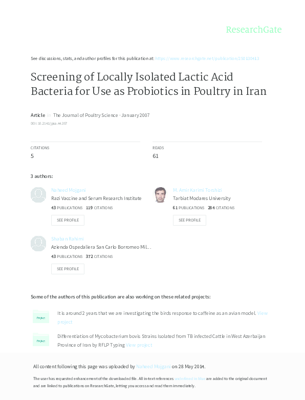 (PDF) Screening of Locally Isolated Lactic Acid Bacteria for Use as ...