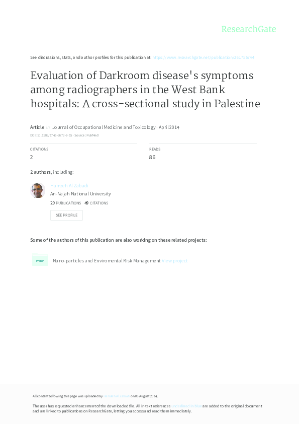 (PDF) Evaluation of Darkroom disease’s symptoms among radiographers in