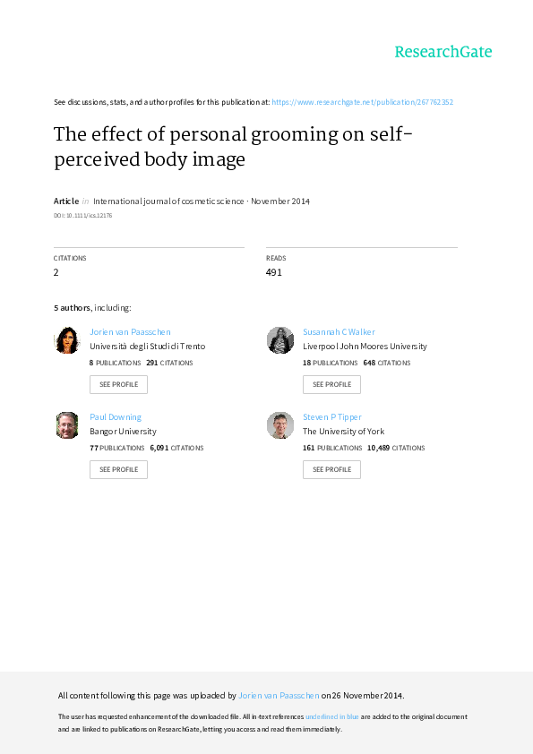 (PDF) The effect of personal grooming on selfperceived body image Steven Tipper Academia.edu