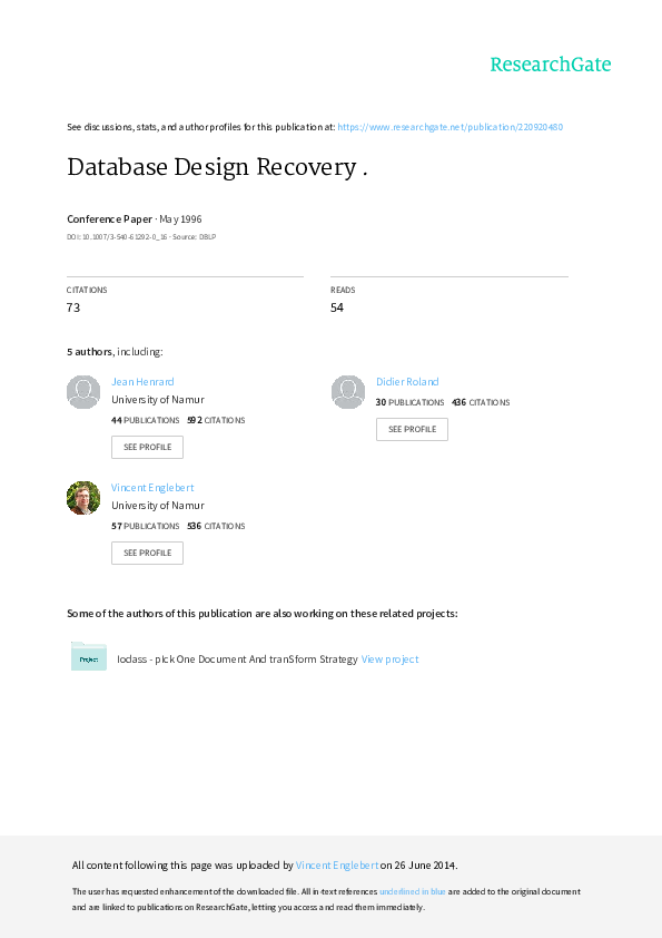 (PDF) Database design recovery