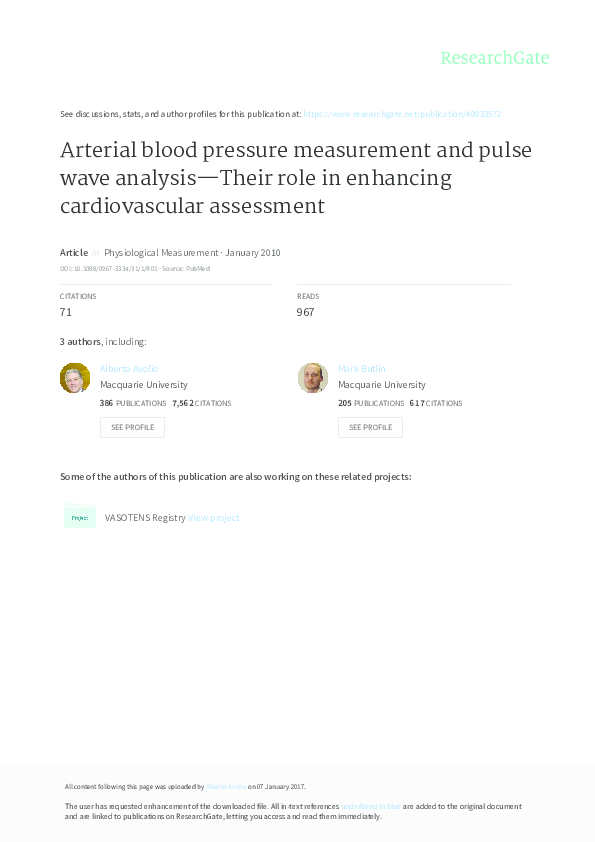 (PDF) Arterial blood pressure measurement and pulse wave analysis-their ...