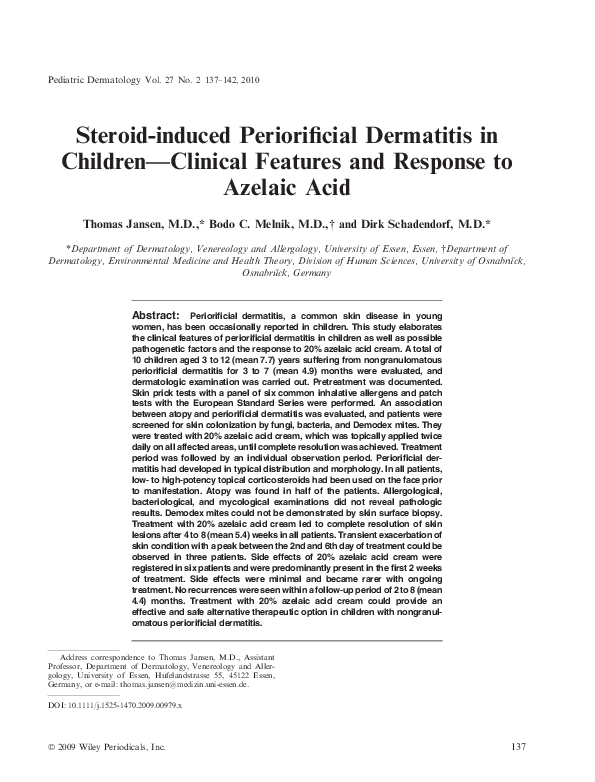(PDF) Steroidinduced Periorificial Dermatitis in ChildrenClinical