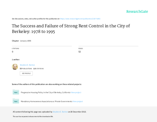 (PDF) The Success and Failure of Strong Rent Control in the City of ...