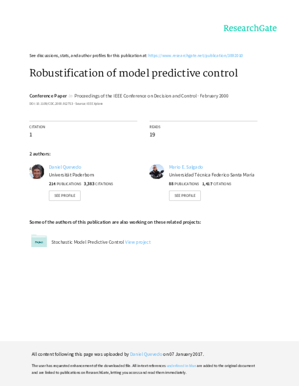 (PDF) Robustification of model predictive control