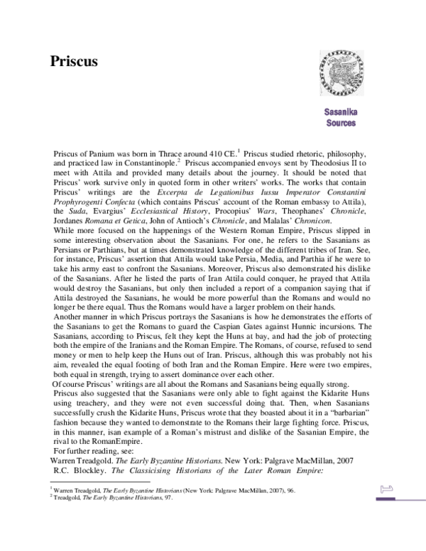Sasanika Sources: Priscus