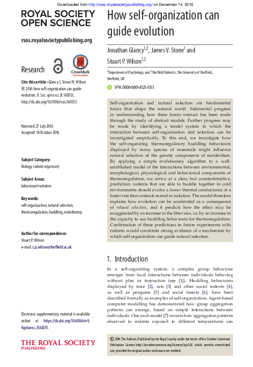 (PDF) How self-organization can guide evolution