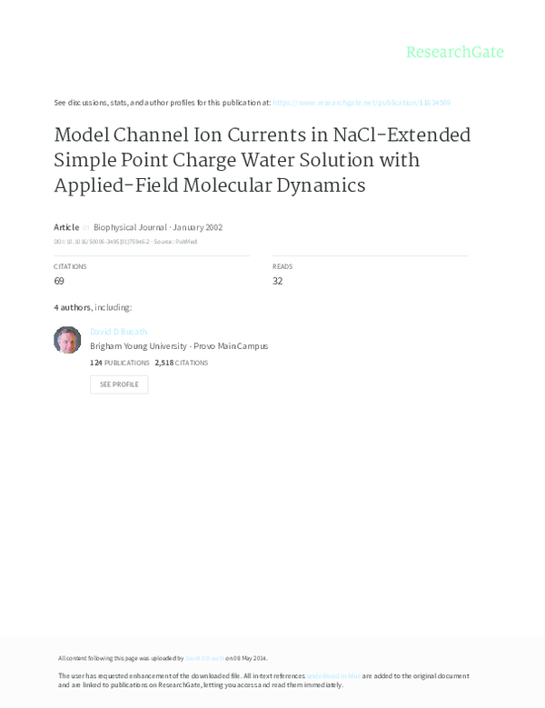 (PDF) Model Channel Ion Currents in NaCl-Extended Simple Point Charge ...