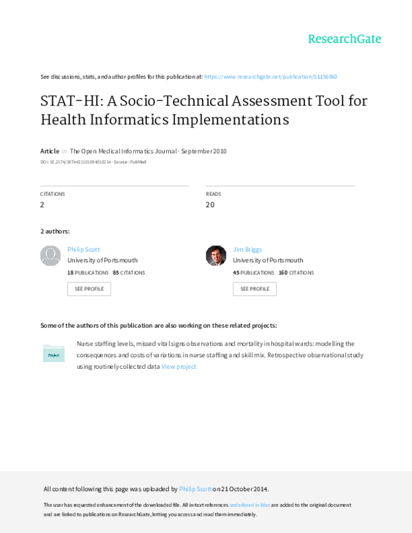 (PDF) STAT-HI: a socio-technical assessment tool for health informatics ...