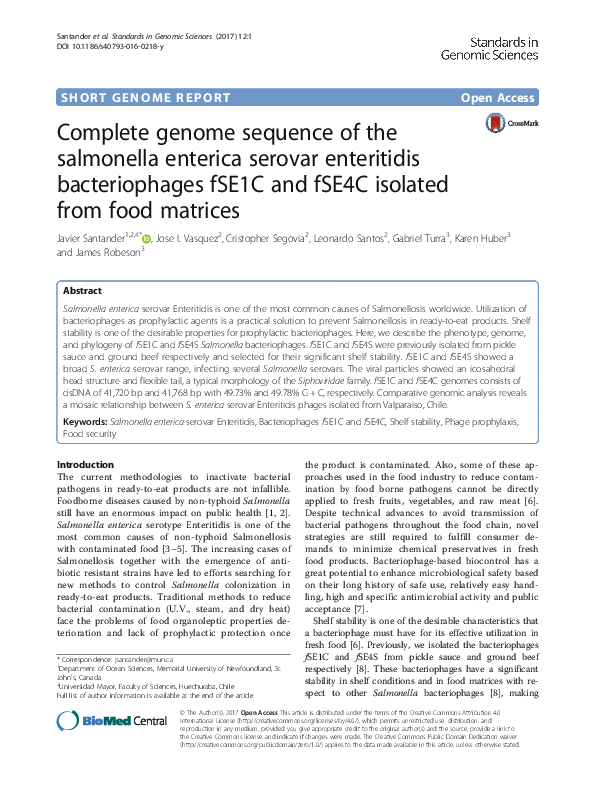 (PDF) Complete genome sequence of the salmonella enterica serovar