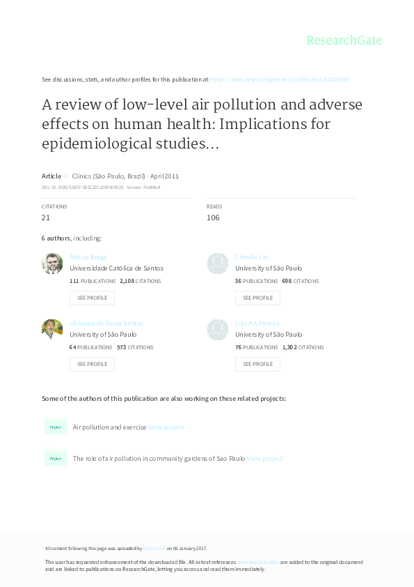 (PDF) A review of low-level air pollution and adverse effects on human ...
