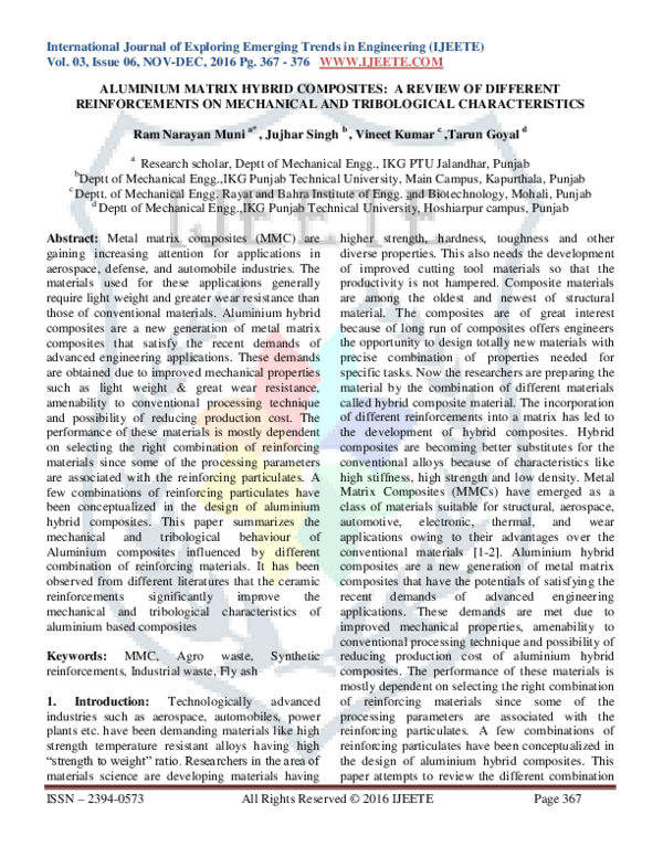 (PDF) ALUMINIUM MATRIX HYBRID COMPOSITES: A REVIEW OF DIFFERENT ...