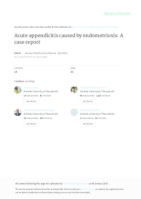 Pdf Acute Appendicitis Caused By Endometriosis A Case vrogue.co