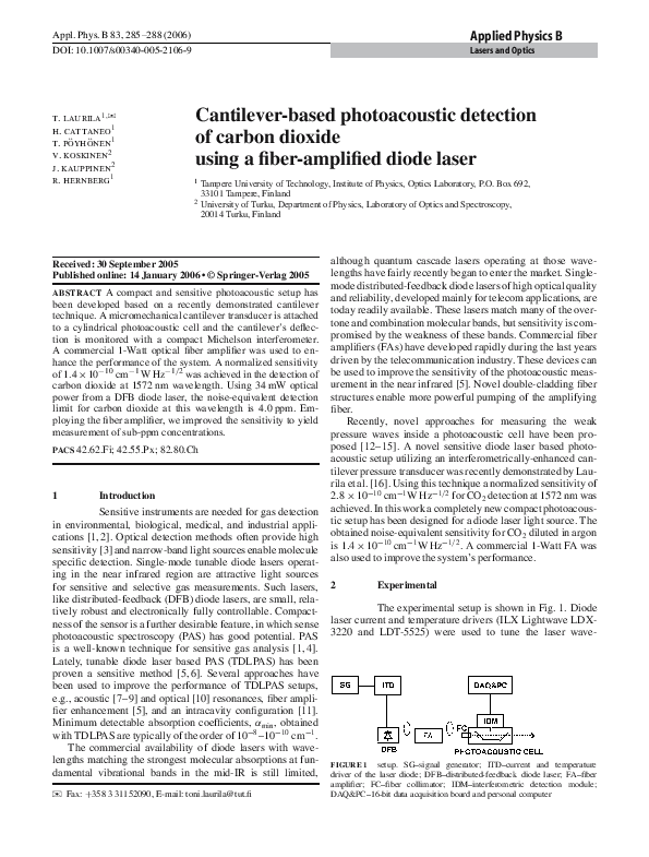 (PDF) Cantilever-based photoacoustic detection of carbon dioxide using ...