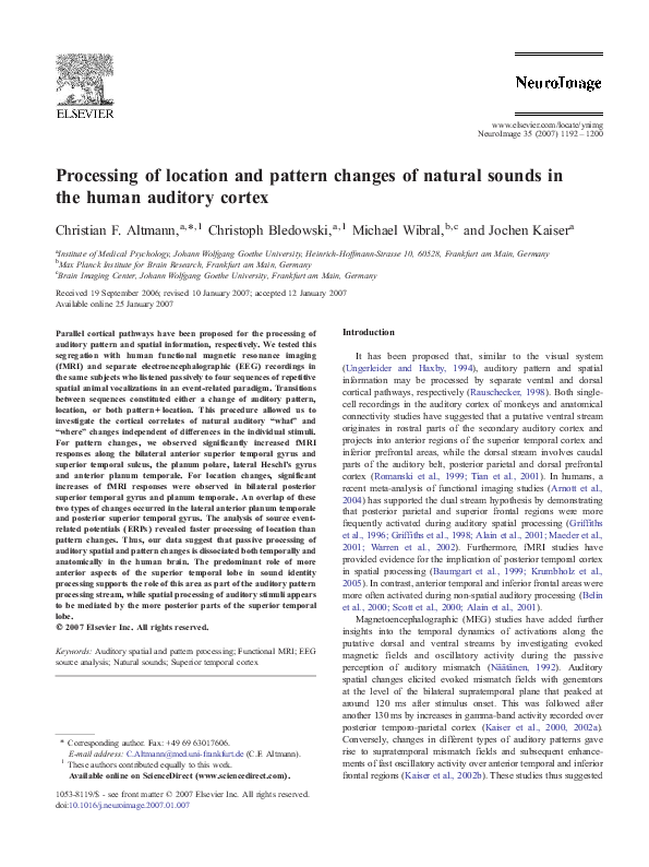 (PDF) Processing of location and pattern changes of natural sounds in ...