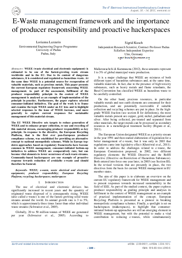 (PDF) EWaste management framework and the importance of producer